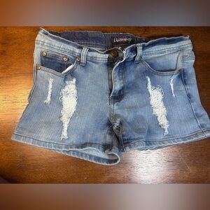 Discovery Women's Denim Blue Ripped Jean Shorts